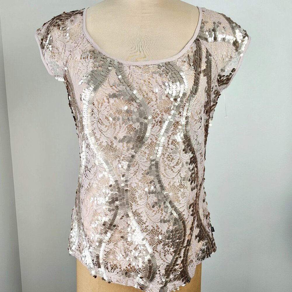 Dept | Allover Sequin Short Sleeve Statement Top | Size S | NWOT